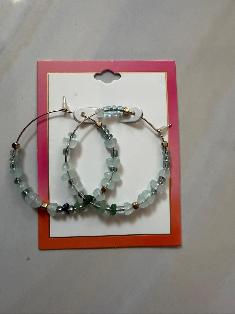 Hoop Earrings with Light Green Beads - Women Jewelry